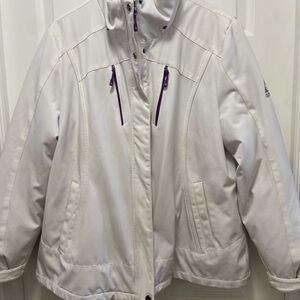 Gerry Women XL White/Purple Ski Jacket Hood Zip Up Pockets Lined 2 in 1